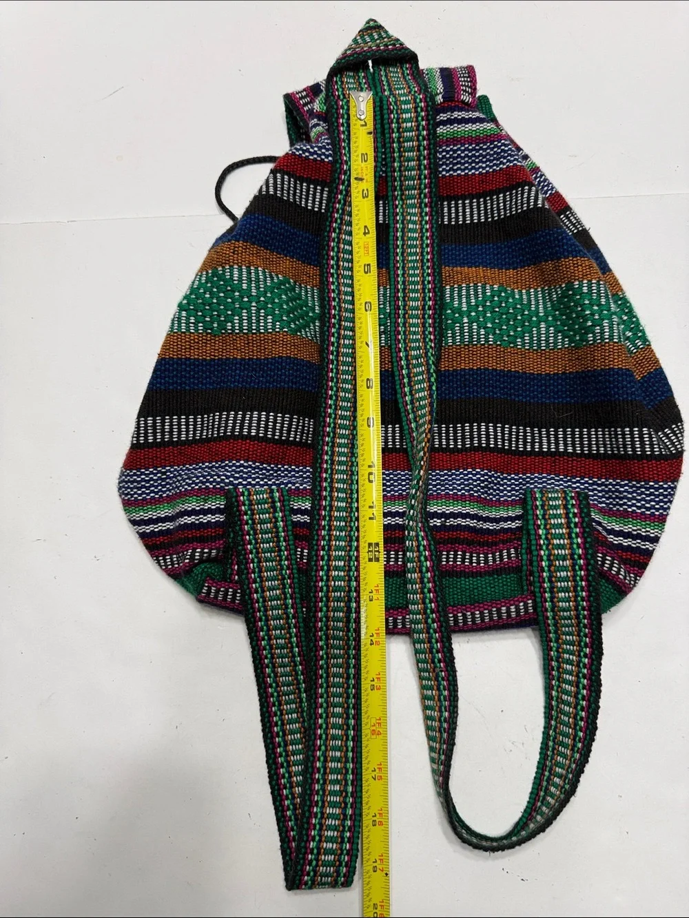Pinzon Green Handwoven Striped Women’s Backpack with Multicolor Accents